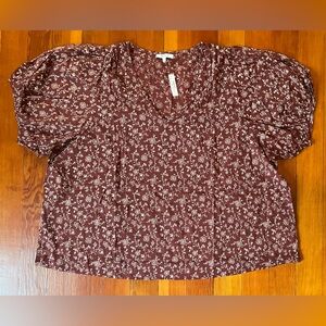 NWT Madewell Floral Print Blouse in Rust Burgundy- 100% Cotton - Plus 2X